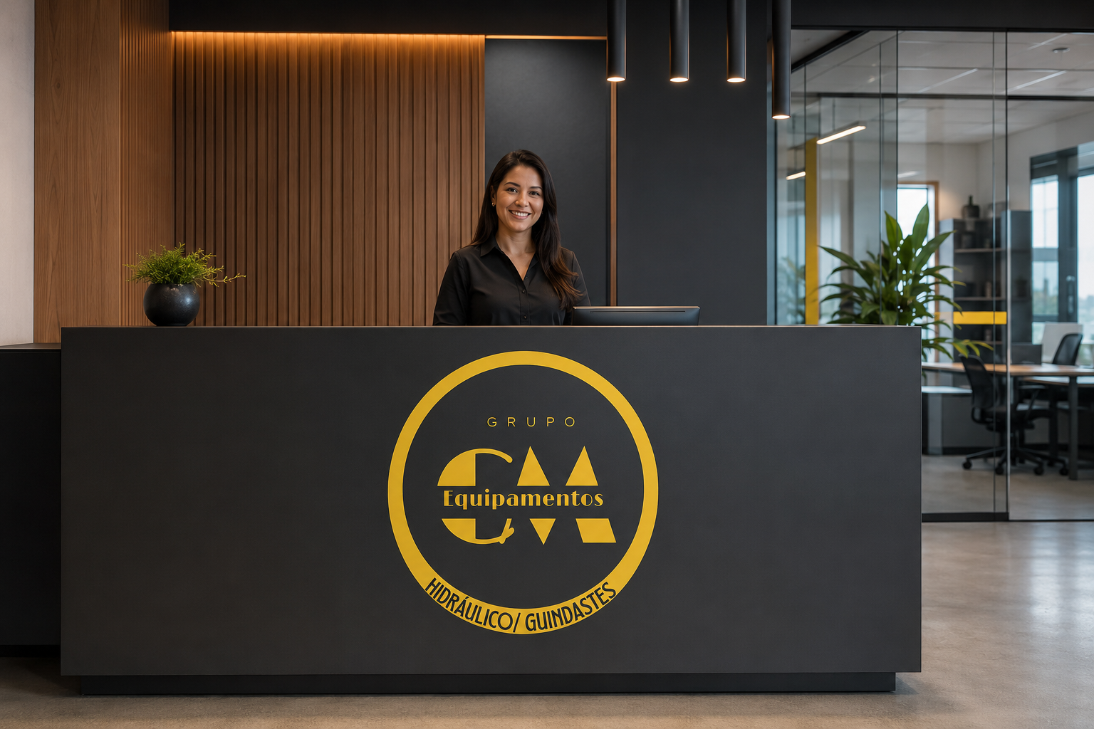 Equipe técnica inspecionando equipamento em oficina